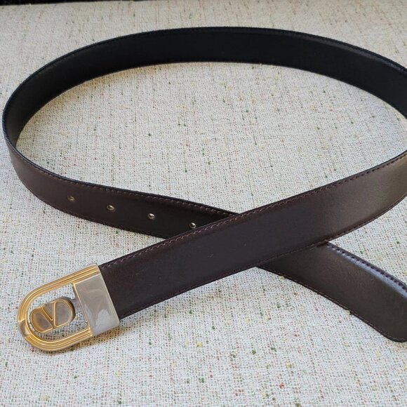 Vintage Valentino Belt Dark Brown Genuine Leather Unisex Waistband Made in Italy main image 8
